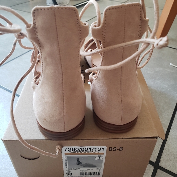 Zara Taupe Lace Up Flats - Picture 10 of 12
